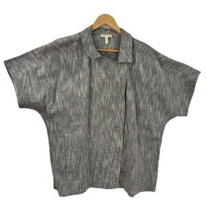 Eileen Fisher Slub Gray Cotton Linen Linear Jacket Wide Boxy M